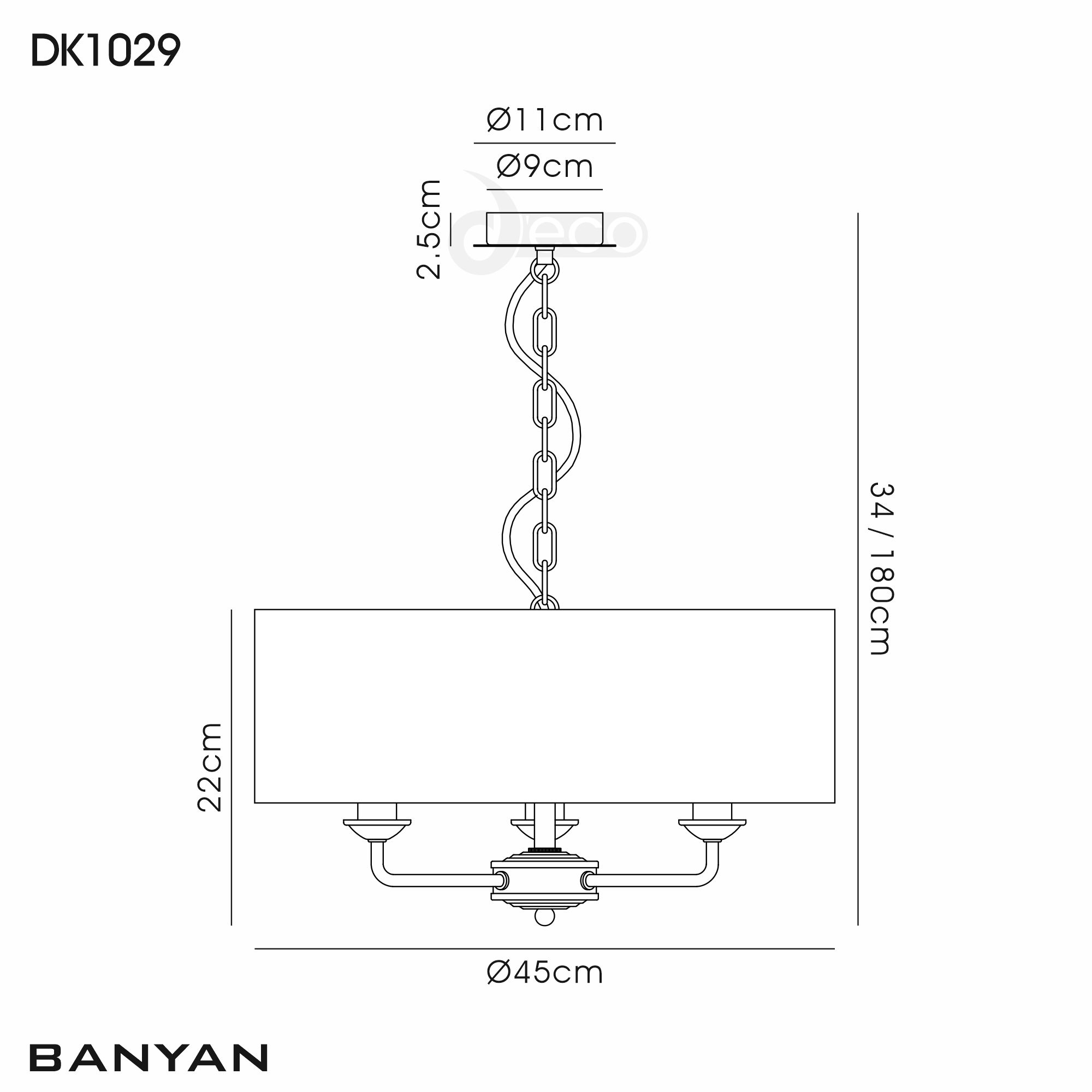 DK1029  Banyan 45cm 3 Light Pendant Matt Black; Soft Bronze